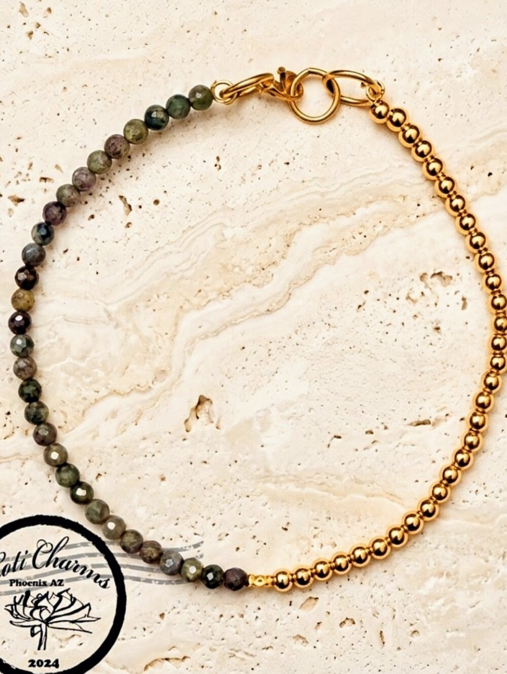 Natural Ruby In Kyanite & Gold Ball Beads In Assymetrical Choker/Necklace